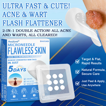 📌 Awzlove® 2-in-1 Microneedle & Hydrocolloid Patch | Raised Moles,Acne,  Flat Warts & Skin Tags Remover | Improves Wrinkles, Scars & Blemishes | Invisible Star Pimple Patches for Face & Body | 🎁🎁1