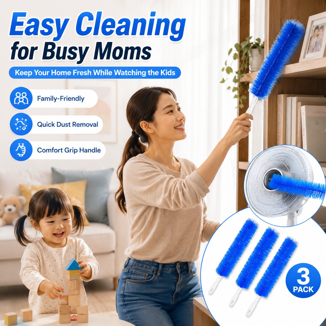 Bendable Fan Cleaning Brush – Reusable Microfiber Duster for Fans&Curtain