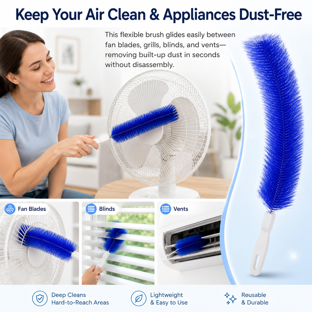 Bendable Fan Cleaning Brush – Reusable Microfiber Duster for Fans&Curtain