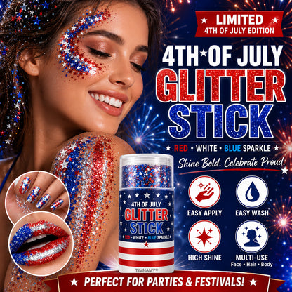 🔥 Last Day: 70% Off 🎆TIMNAMY® No-Glue Patriotic Glitter Stick | Waterproof Long-Lasting Glitter for Face, Hair & Body 🗽