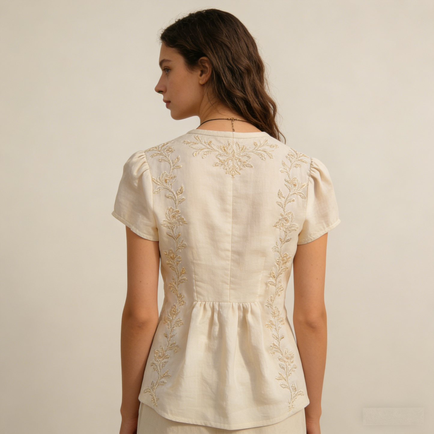 Wildflower Whisper Embroidered Linen Blouse: The Cottagecore Short-Sleeve Top