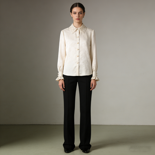 Seraphina Lace Collar Satin Blouse: The Vintage Victorian Dream Shirt
