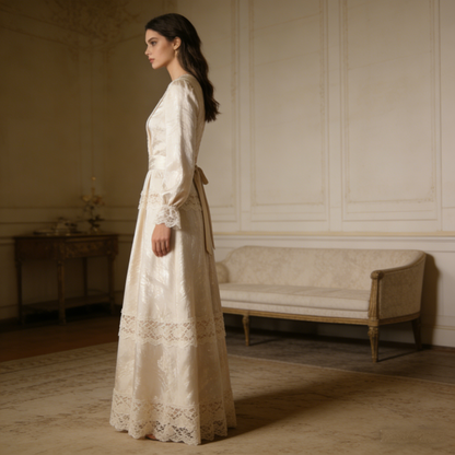Seraphina Lace & Satin Cottagecore Midi Dress: The Victorian Dream Gown