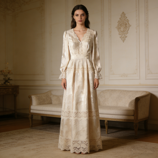 Seraphina Lace & Satin Cottagecore Midi Dress: The Victorian Dream Gown