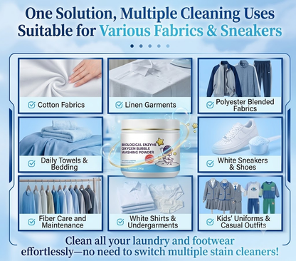 🔥 Healrizeh® Biological Enzyme Oxygen Bubble Washing Powder | Deep Stain Remover for Clothes, Towels, Bedding & White Sneakers🎉🎉1