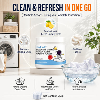 🔥 Healrizeh® Biological Enzyme Oxygen Bubble Washing Powder | Deep Stain Remover for Clothes, Towels, Bedding & White Sneakers🎉🎉1