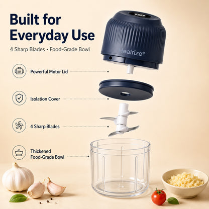 🔥 60K+ Sold |  Healrize® Mini Electric Food Chopper | One-Press Garlic, Onion, Veggie & Herb Chopper for Fast Kitchen Prep 🥕🧄3