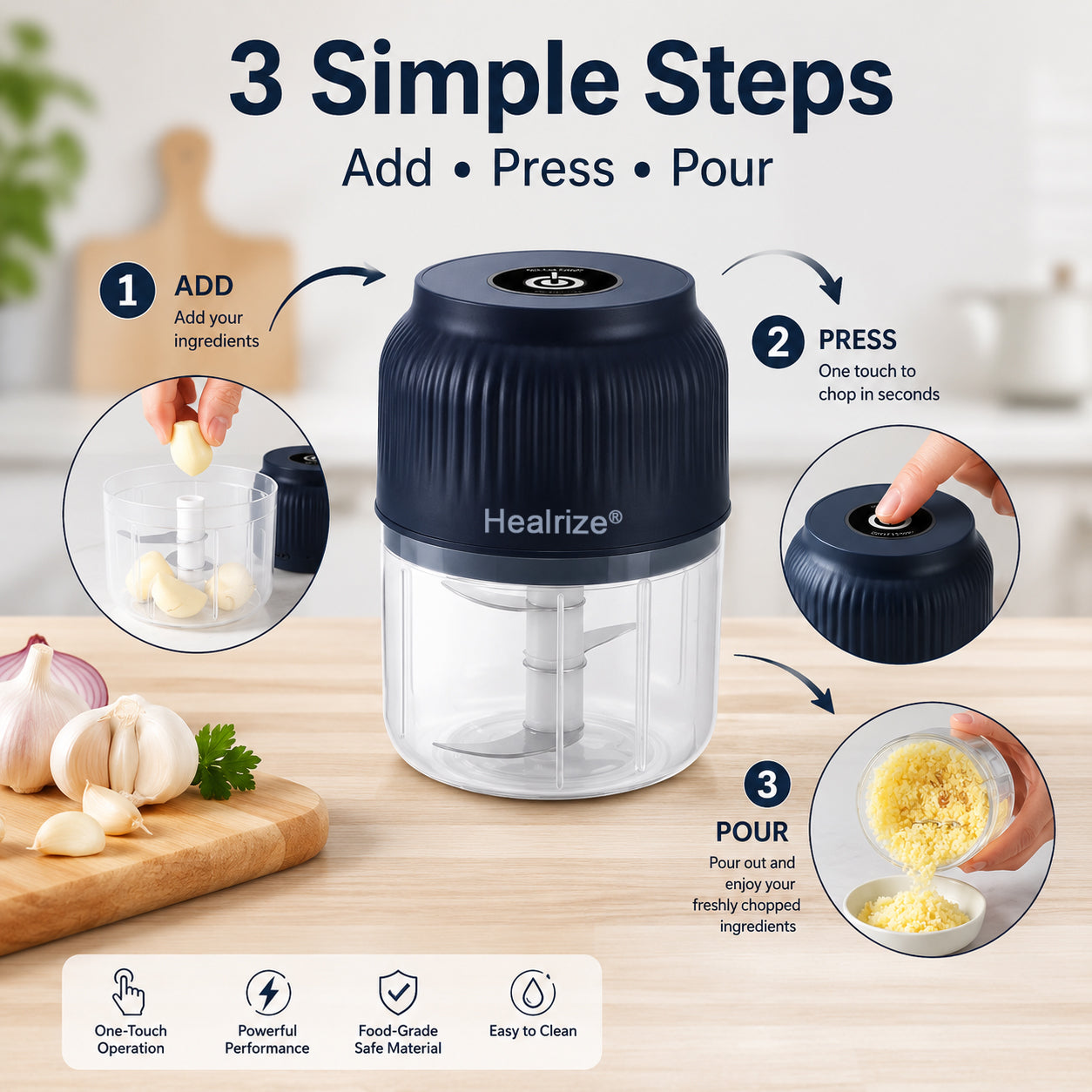 🔥 60K+ Sold |  Healrize® Mini Electric Food Chopper | One-Press Garlic, Onion, Veggie & Herb Chopper for Fast Kitchen Prep 🥕🧄3