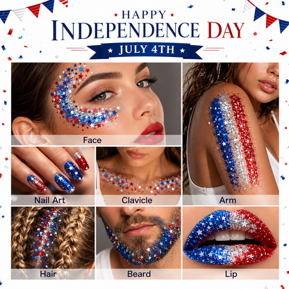 🔥 Last Day: 70% Off 🎆TIMNAMY® No-Glue Patriotic Glitter Stick | Waterproof Long-Lasting Glitter for Face, Hair & Body 🗽