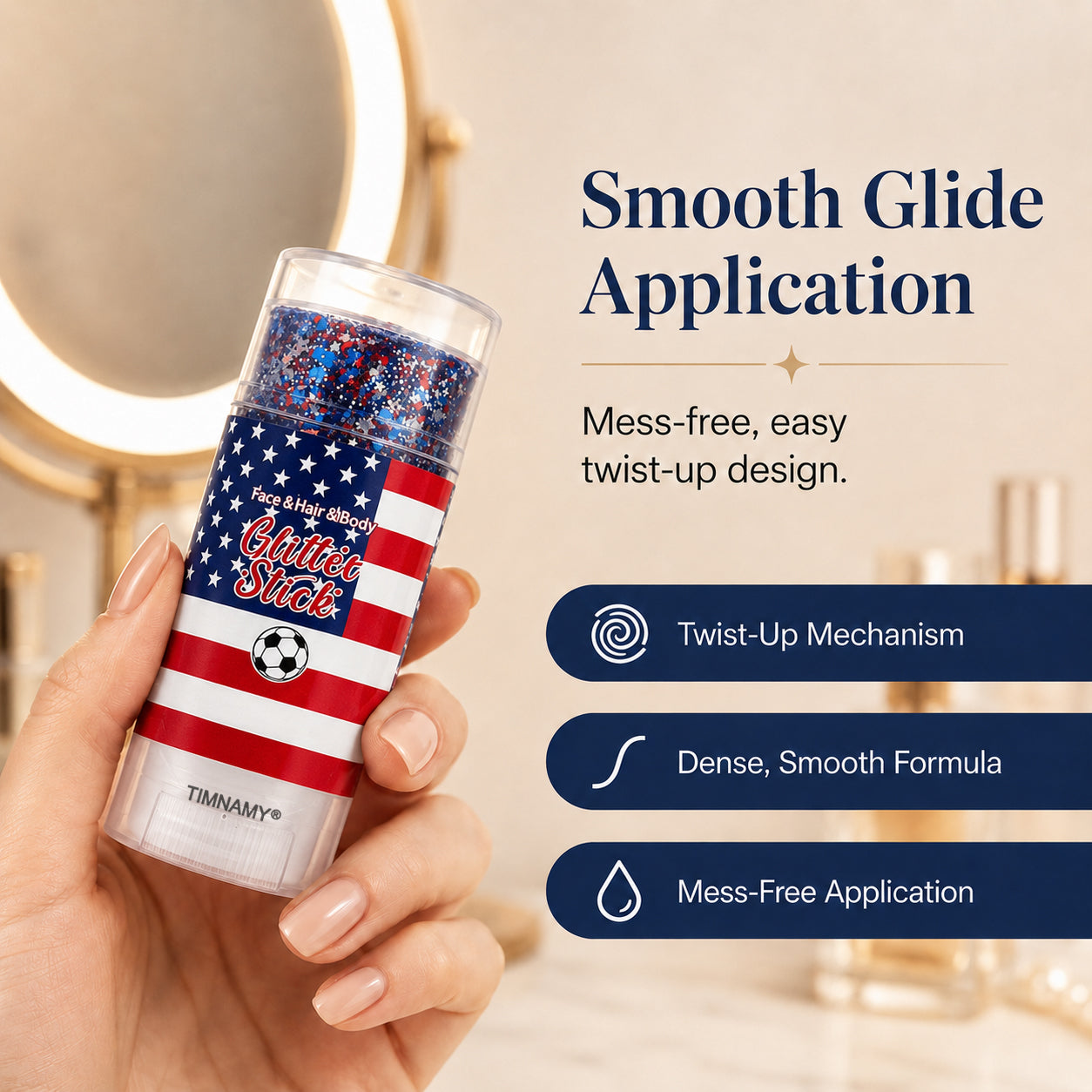 🔥 Last Day: 70% Off 🎆TIMNAMY® No-Glue Patriotic Glitter Stick | Waterproof Long-Lasting Glitter for Face, Hair & Body 🗽