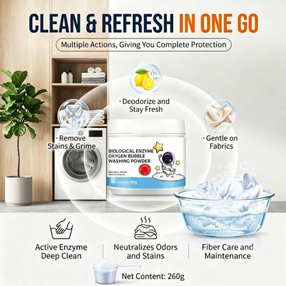 🔥 Healrizeh® Biological Enzyme Oxygen Bubble Washing Powder | Deep Stain Remover for Clothes, Towels, Bedding & White Sneakers🎉🎉1