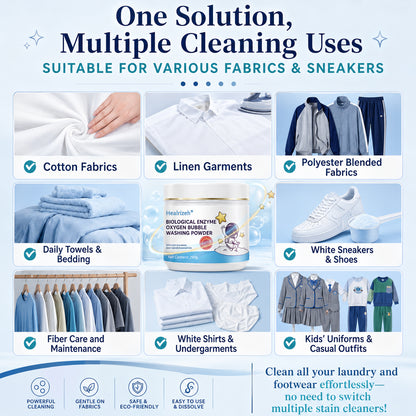 🔥 Healrizeh® Biological Enzyme Oxygen Bubble Washing Powder | Deep Stain Remover for Clothes, Towels, Bedding & White Sneakers🎉🎉1