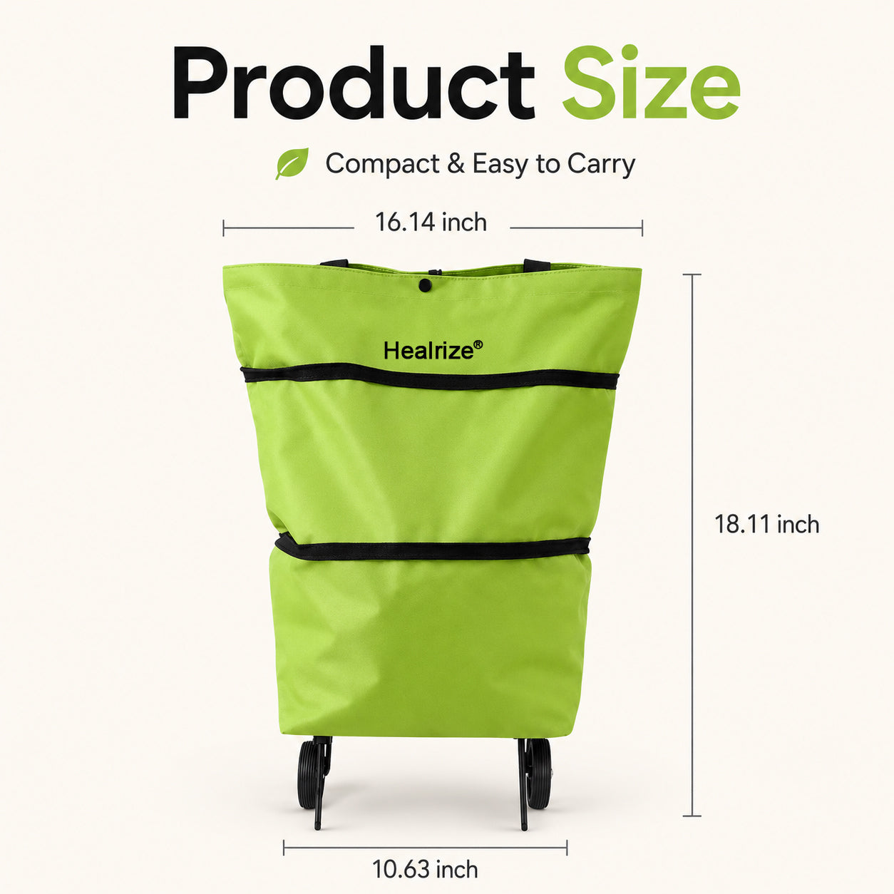 Healrize® Foldable Rolling Shopping Trolley | Lightweight Collapsible Grocery Cart with Smooth-Rolling Wheels, Spacious Removable Bag & Compact Storage