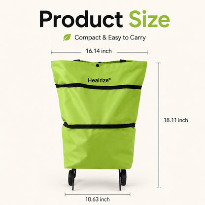 Healrize® Foldable Rolling Shopping Trolley | Lightweight Collapsible Grocery Cart with Smooth-Rolling Wheels, Spacious Removable Bag & Compact Storage