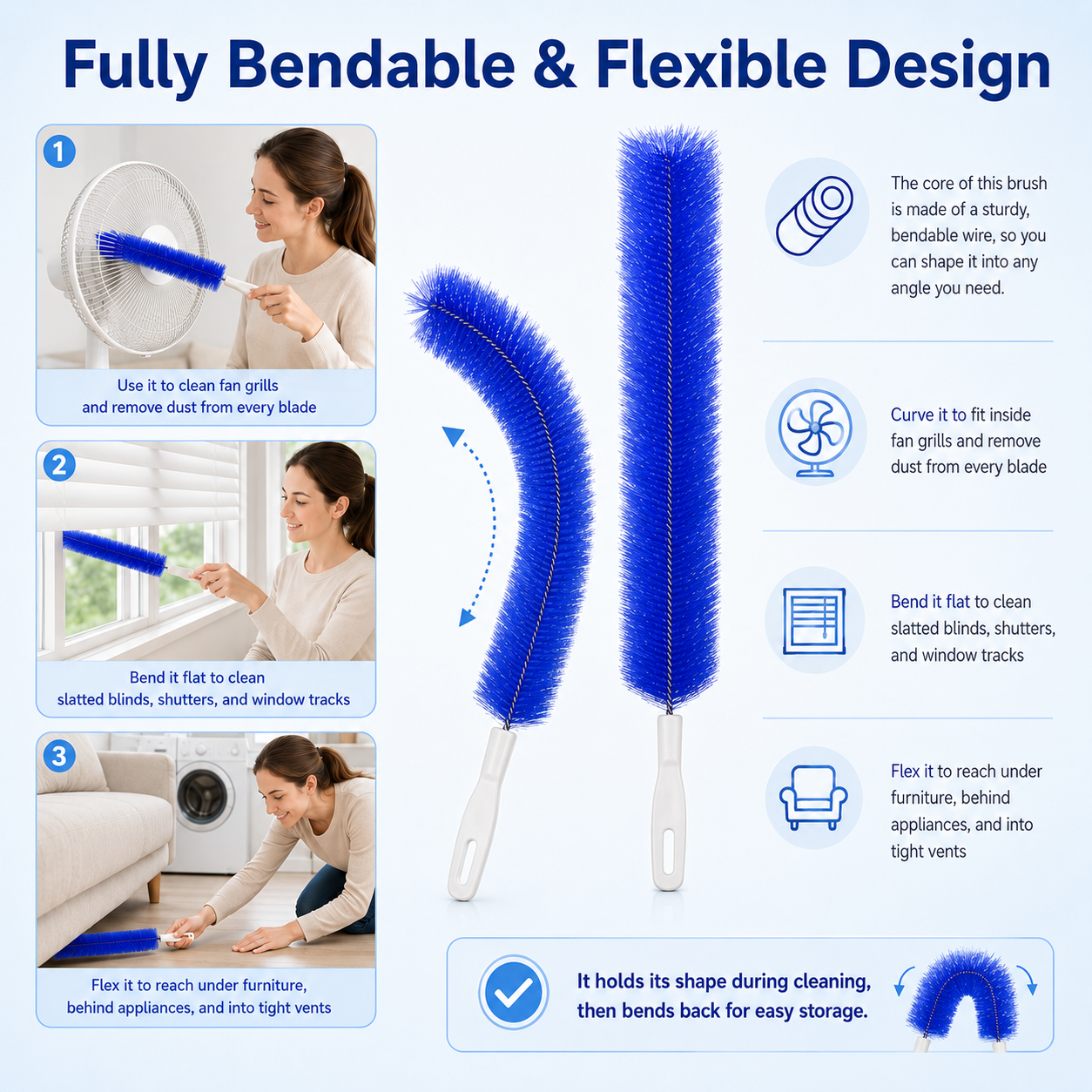 Bendable Fan Cleaning Brush – Reusable Microfiber Duster for Fans&Curtain