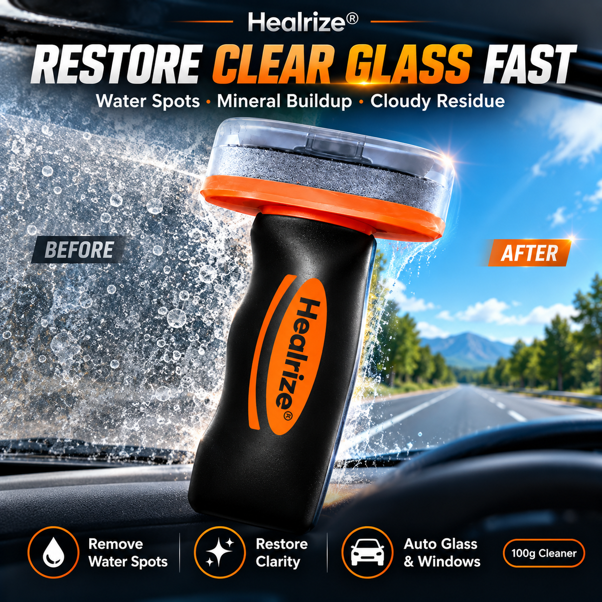 🧼Healrize® Glass Restoration Kit – Water Spot & Oily Residue Remover for Auto & Home Glass