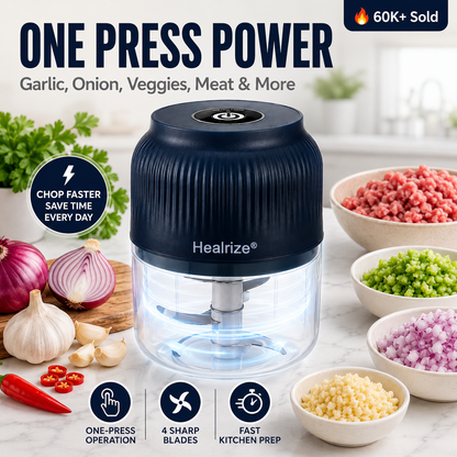 🔥 60K+ Sold |  Healrize® Mini Electric Food Chopper | One-Press Garlic, Onion, Veggie & Herb Chopper for Fast Kitchen Prep 🥕🧄3