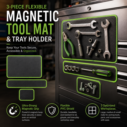 🛠️ Healrize® Flexible Magnetic Tool Mat & Tray Holder | Heavy-Duty Magnetic Parts Organizer for Screws, Bolts, Wrenches, Auto Repair & Garage Work🧲1