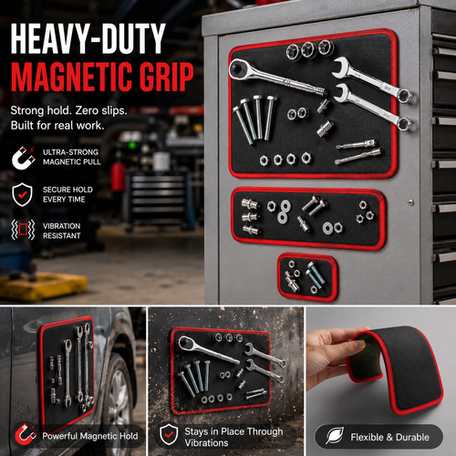🛠️ Healrize® Flexible Magnetic Tool Mat & Tray Holder | Heavy-Duty Magnetic Parts Organizer for Screws, Bolts, Wrenches, Auto Repair & Garage Work🧲1