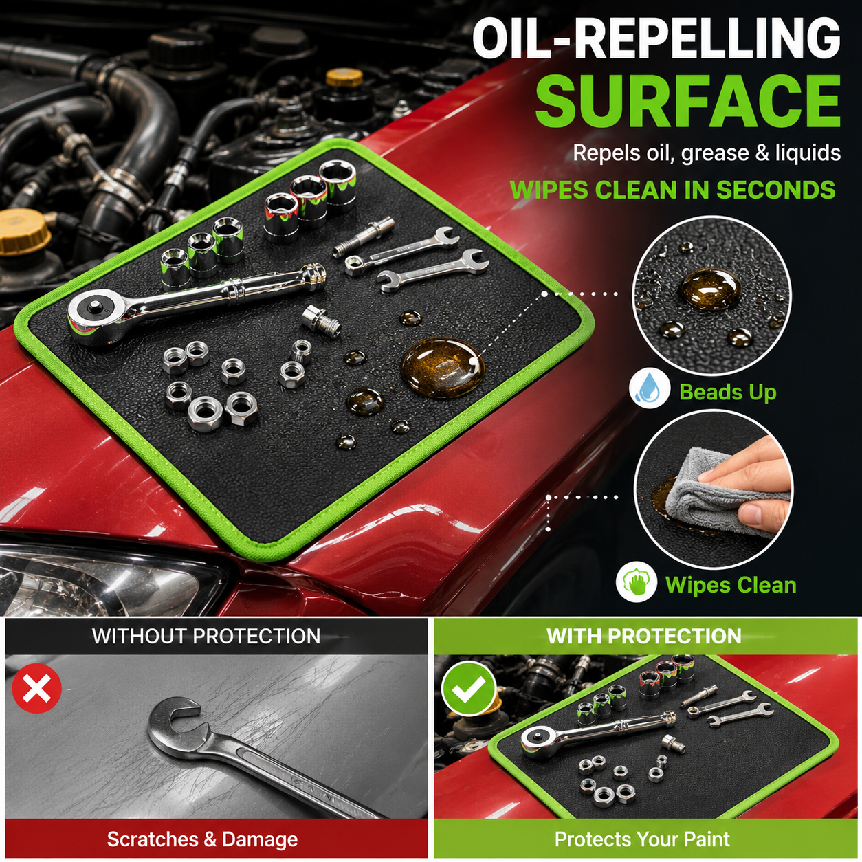 🛠️ Healrize® Flexible Magnetic Tool Mat & Tray Holder | Heavy-Duty Magnetic Parts Organizer for Screws, Bolts, Wrenches, Auto Repair & Garage Work🧲1