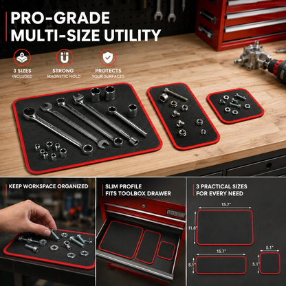 🛠️ Healrize® Flexible Magnetic Tool Mat & Tray Holder | Heavy-Duty Magnetic Parts Organizer for Screws, Bolts, Wrenches, Auto Repair & Garage Work🧲1