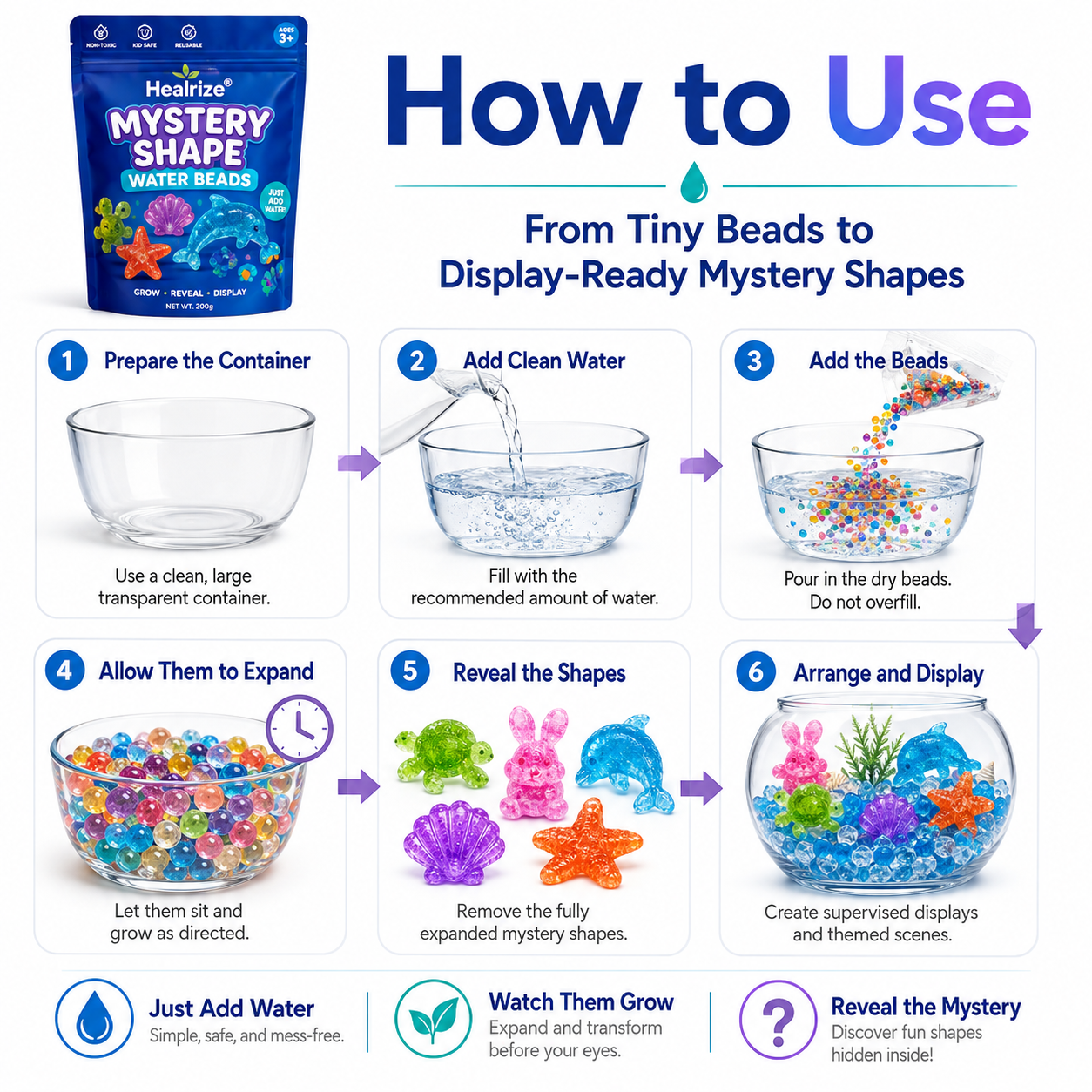 🏆 Healrize® Mystery Shape Water Beads – Magic Growing Crystal Creatures Kit for Creative Water Play, Science Discovery & Family Fun