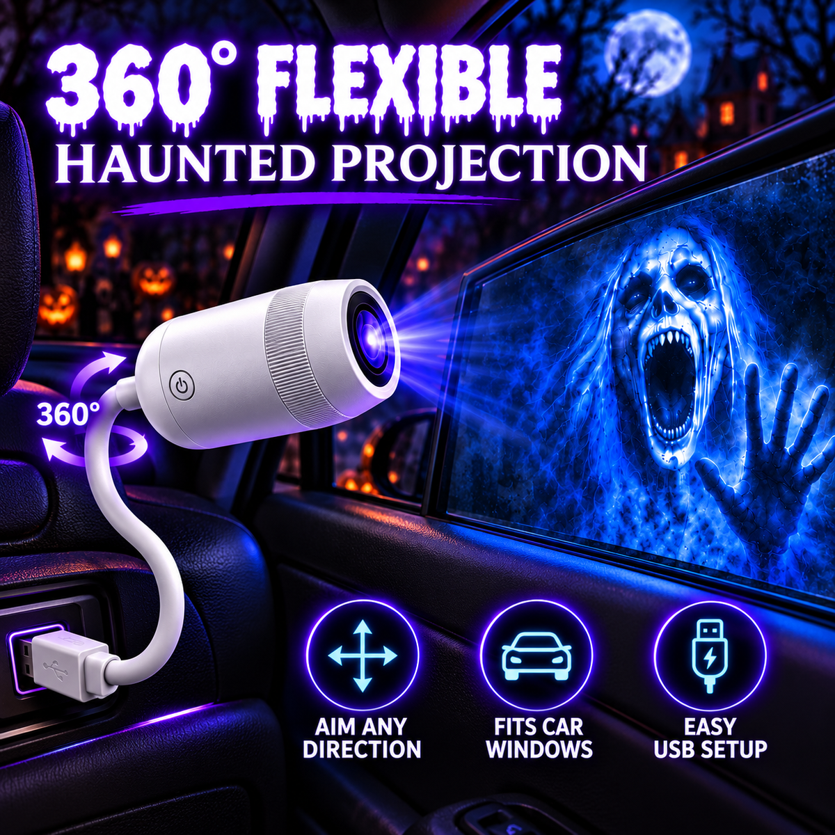 🎃 👻 Healrize®Haunt Glow Halloween Window Projector-360° Adjustable Stand for Home Decor 🎃