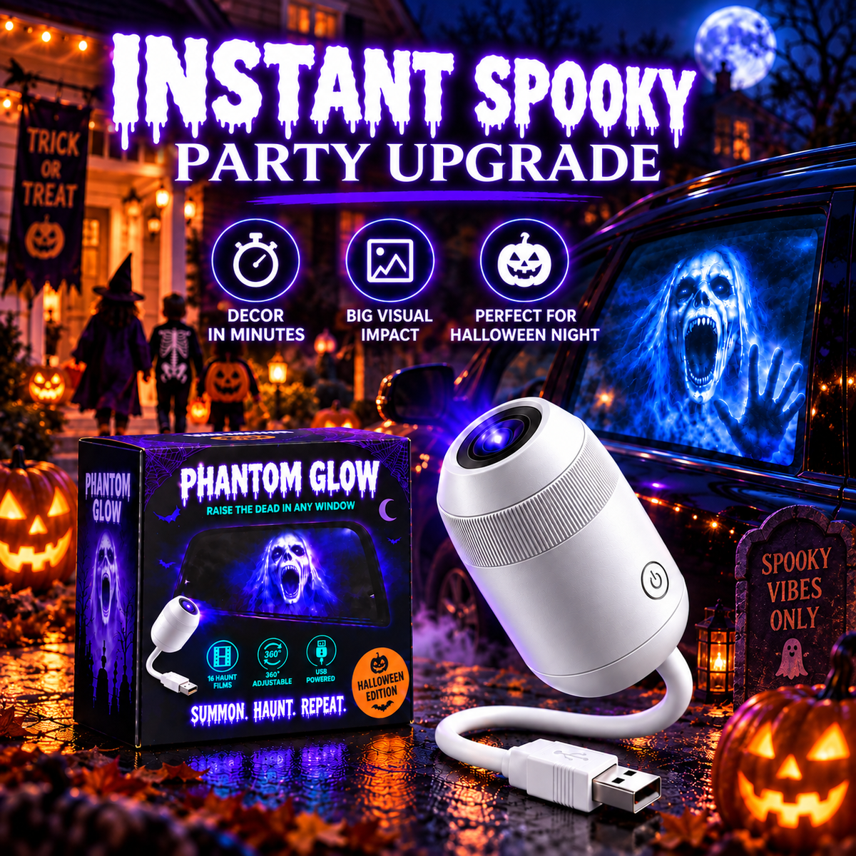 🎃 👻 Healrize®Haunt Glow Halloween Window Projector-360° Adjustable Stand for Home Decor 🎃