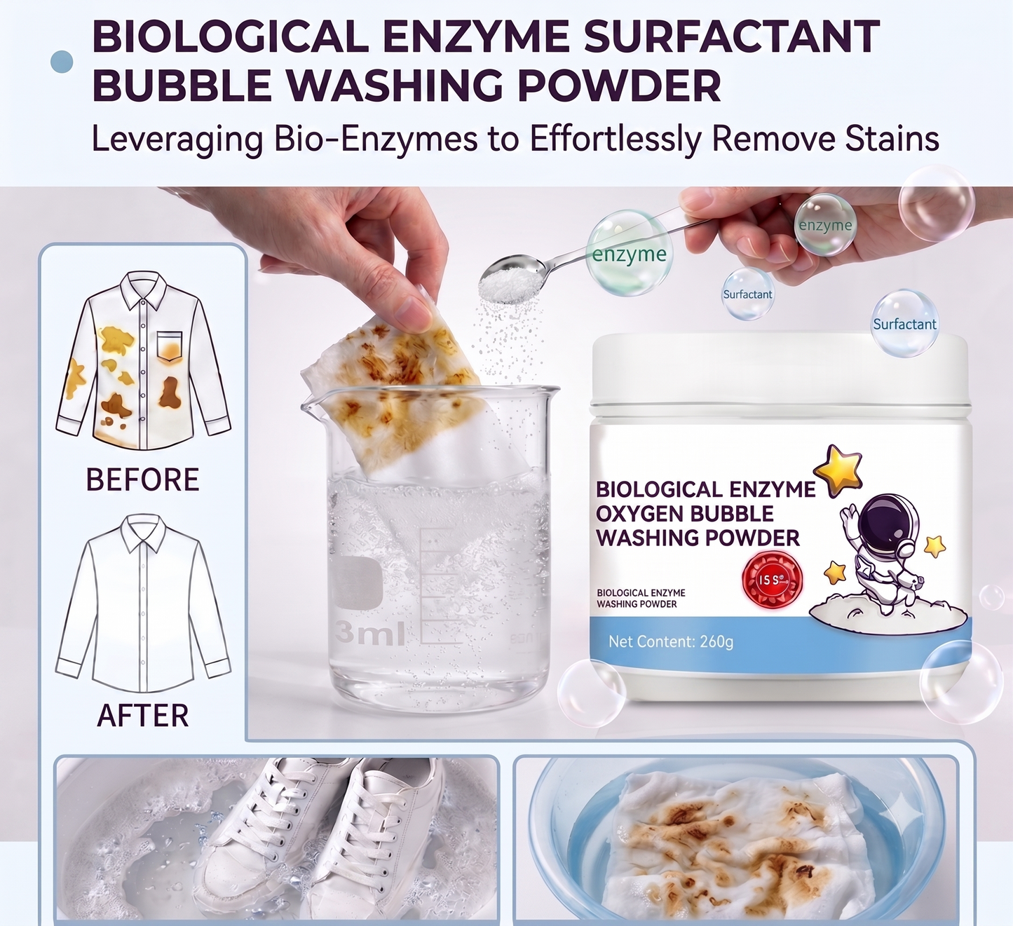 🔥 Healrizeh® Biological Enzyme Oxygen Bubble Washing Powder | Deep Stain Remover for Clothes, Towels, Bedding & White Sneakers🎉🎉1
