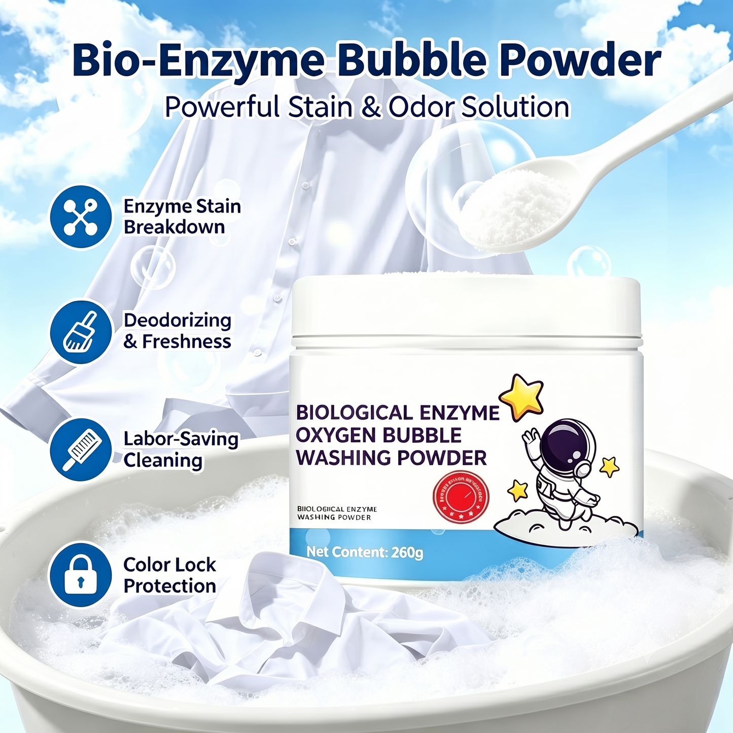 🔥 Healrizeh® Biological Enzyme Oxygen Bubble Washing Powder | Deep Stain Remover for Clothes, Towels, Bedding & White Sneakers🎉🎉1