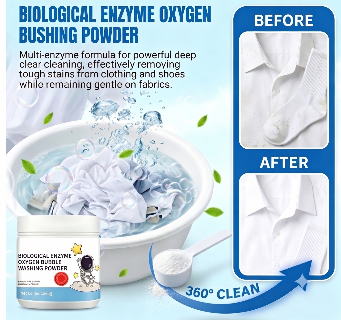 🔥 Healrizeh® Biological Enzyme Oxygen Bubble Washing Powder | Deep Stain Remover for Clothes, Towels, Bedding & White Sneakers🎉🎉1