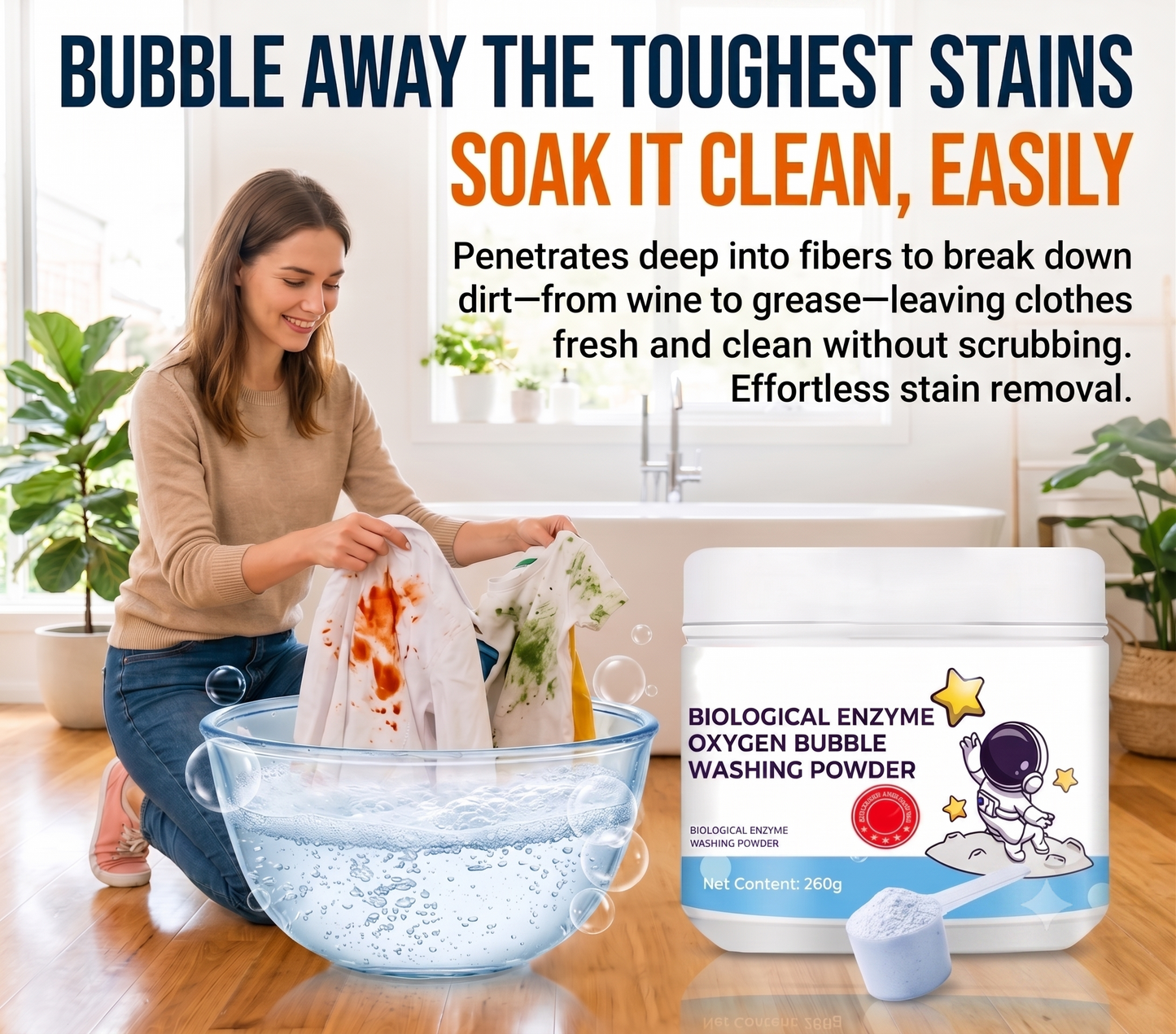 🔥 Healrizeh® Biological Enzyme Oxygen Bubble Washing Powder | Deep Stain Remover for Clothes, Towels, Bedding & White Sneakers🎉🎉1
