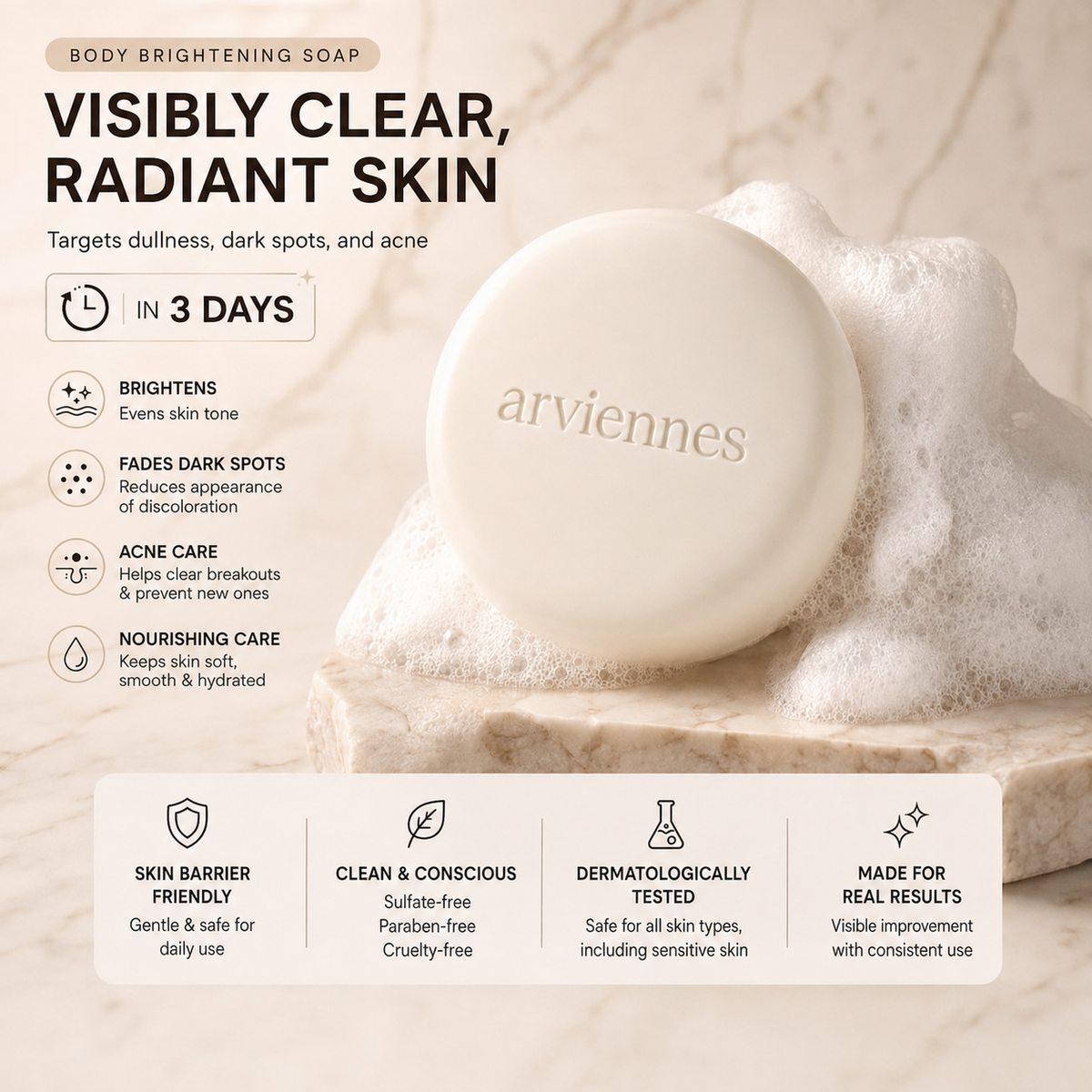🚿 Healrize® 3D Niacinamide & Alpha-Arbutin Brightening Beauty Soap – Face & Body Cleansing Bar for Dull, Uneven-Looking Skin