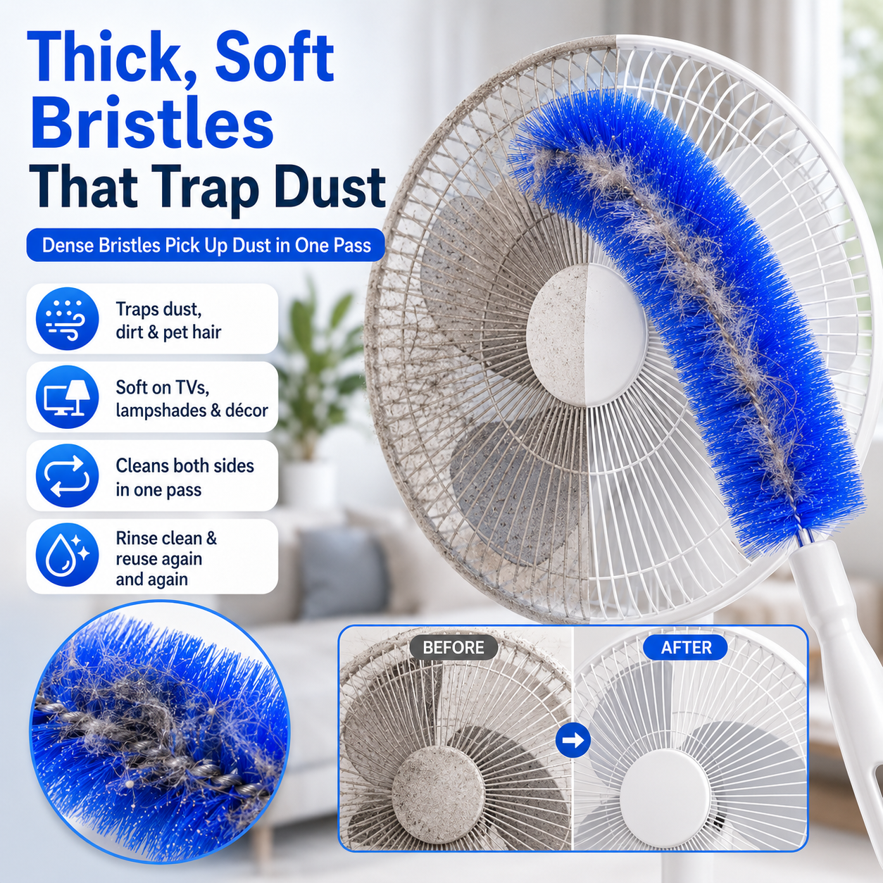 Bendable Fan Cleaning Brush – Reusable Microfiber Duster for Fans&Curtain